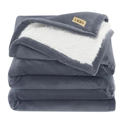 Image of UGG 23854 Bliss Sherpa Fully Reversible Throw Blanket for Couch or Bed Machine Washable Easy Care Soft Plush Luxury Oversized Accent Blankets, 70 x 50 Inch, Imperial