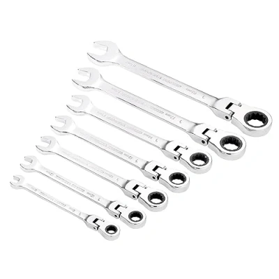 Image of Draper 25396 Hi Torq Metric Ratcheting Combination Spanner Set with Flexible Head, Blue, 7 Pcs