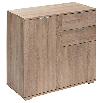 Image of CASARIA® Alba Sideboard 2 Drawers Doors 71x74x35cm Bookcase Bedroom Bathroom Living Room Kitchen Hallway Furniture Storage Unit Oak Effect Side Cabinet