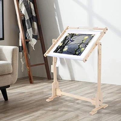 Image of Greensen Cross Stitch Frame Stand, Embroidery Stands And Frames Adjustable Wooden Stand Tapestry Floor Standing With 5 Adopted Height Level, 9CT