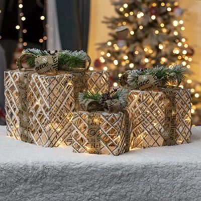 Image of Christmas Workshop Set of 3 Rattan LED Gift Box