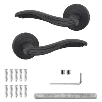 Image of Decoranddecor Solace Matt Black Door Aluminium Lever Handles Pair of