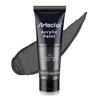 Image of Artecho Professional Acrylic Paint, Lamp Black (120ml / 4.05oz) Tubes, Art Craft Paints for Canvas Painting, Rock, Stone, Wood, Fabric, Supplies Artists, Adults, Students, Kids