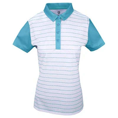 Image of Island Green Golf Ladies Contrast Sleeve Breathable Moisture Wicking Flexible Polo Shirt Deep Pool/White, Size 10