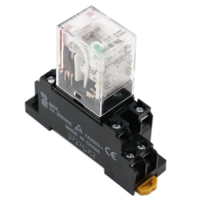 Image of Heschen Gereral Purpose Relay, MY2N GS (MY2NJ), 12VDC Coil, LED Indicator, DPDT, 5A 30VDC/250VAC, with Relay Socket PYF8A