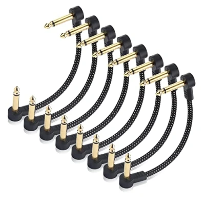 Image of Cable Matters 8 Pack Braided 15cm 6.35mm Guitar Patch (Guitar Effect Pedal Cables) with Gold Plated Connectors in Black