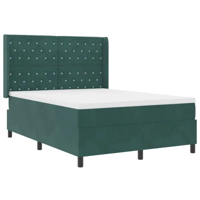 Image of vidaXL Box Spring Bed with Headboard Dark green 140 x 200 cm Velvet