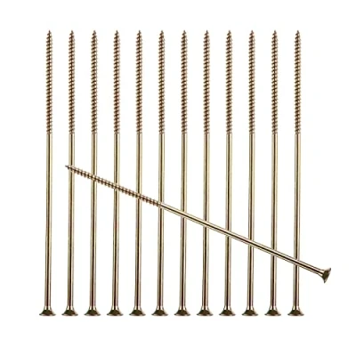 Image of SENENQU 100pcs M6 x 200mm Long Screws for Wood, Flat Modified Truss Head Wood Screws, Multipurpose Pozi Countersunk Zinc Yellow