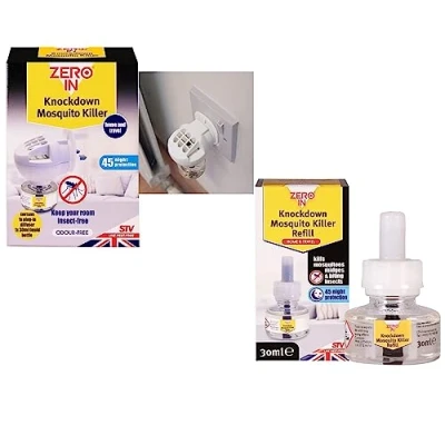 Image of hep® Zero in Knockdown Plug Mosquito Killer Insect Killer. for Home &amp; Travel. Lasts up to 45 Nights, White, 6.5x16.4x20.2 cm (Mosquitoes Pack With Extra Refill 30ml)
