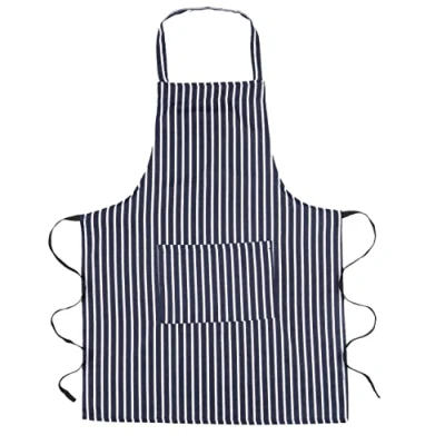 Image of Maria Luxury Bedding &amp; Linen Navy Unisex Adjustable Apron Bib with Pockets Cotton Striped Cooking Baking for Kitchen Restaurant Chef (Navy)