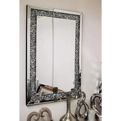 Image of LARGE JEWEL WALL MIRROR LOOSE DIAMANTE NEW CRYSTAL SQUARE DECOR GIFT 90CM x 65CM