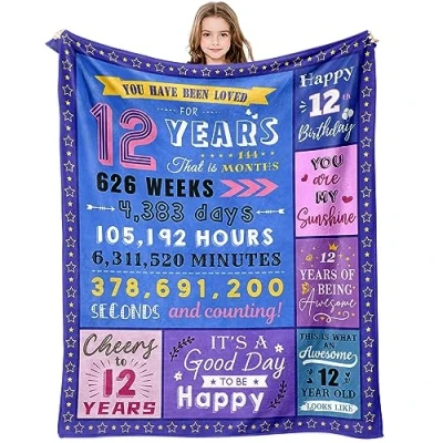 Image of Paihvcn Gifts for 12 Year Old Girl, Girl Gifts, Birthday Girls, 12th Decorations Girls Throw Blanket 50x60 Inch