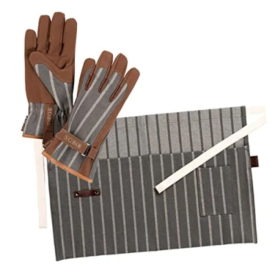 Image of Burgon &amp; Ball Sophie Conran Grey Gloves Waist Apron Gardening Set