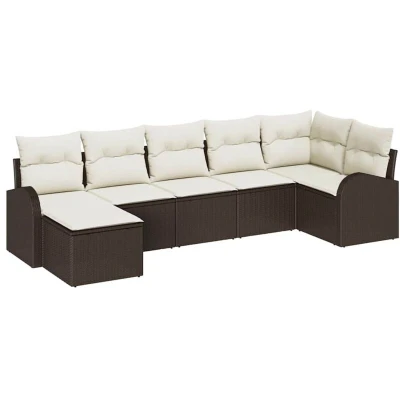 Image of vidaXL 7 Piece Garden Sofa Set with Cushions Brown Poly Rattan