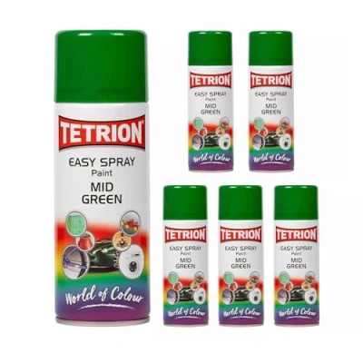 Image of Tetrion Easy Spray Paint Mid Green Premium 400ml Aerosol (Pack of 6) for Superior, Long Lasting, and Even Coverage on Multiple Surfaces, Ideal Both Indoor &amp; Outdoor Use