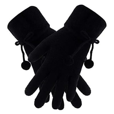 Image of Itzu Ladies Touch Screen Thermal Gloves Knitted Textured Stretch Bow Winter (Black)