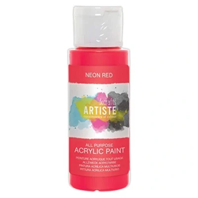 Image of Artiste Acrylic Paint 59ml 2Oz Neon Red, Quick Drying Professional Art, Craft and Hobby Artists Paint, Vibrant Colour, Water Based Paints Cover All Surfaces with Ease, Ideal for Travel