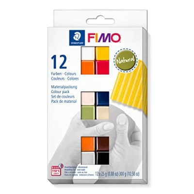 Image of STAEDTLER 8023 C12 4 FIMO Soft Oven Hardening Polymer Modelling Clay Assorted Natural Colours (Pack of 12 x 25g Blocks)
