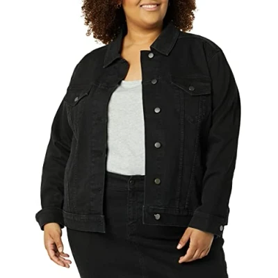 Image of Amazon Essentials Women&#039;s Jeans Jacket (Available in Plus Sizes), Black Wash, M