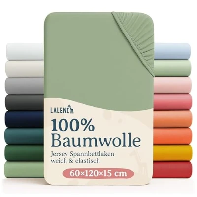Image of Laleni 2x Cot Bed Sheets Soft 135gsm Cotton Travel 120x60 cm, Summer Green