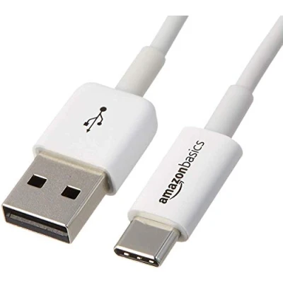 Image of Amazon Basics 2.0 Fast Charger Cable USB C to A , 480Mbps Speed, IF Certified, for Apple iPhone 15, iPad, Samsung Galaxy, Tablets, Laptops, 1.8 m, White, Black