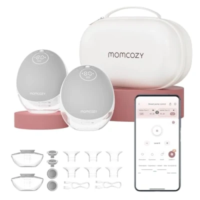 Image of Momcozy Hands Free Breast Pump Mobile Flow M9 Upgrade, Electric &amp; App Control, Personalized Multi Modes 15 Levels, Wearable Breastfeeding, 24mm (Cozy Gray, 2 Count)