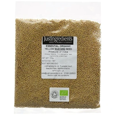 Image of JustIngredients Essentials Organic Yellow Mustard Seeds, 100 g Pack of 5