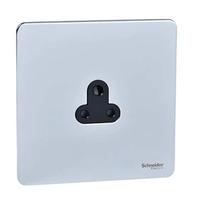 Image of Schneider Electric Ultimate Screwless Flat Plate Single Unswitched Power Socket, Round Pin, 2A, GU3470BPC, Polished Chrome with Black Insert