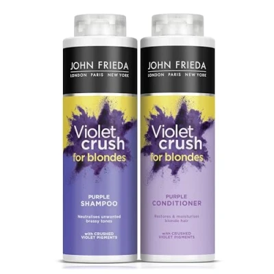 Image of John Frieda Violet Crush Purple Shampoo and Conditioner Bundle, 2 x 500 ml, Neutralising Toning