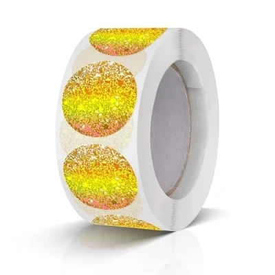 Image of Round Stickers Gold 1 Inch Circle Labels Color Coding Glitter Shiny Dot Sticker Waterproof Removable Roll of 500
