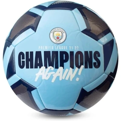 Image of Hy Pro Officially Licensed Manchester City F.C 2021/22 Premier League Champions Football Size 5, Blue, Man City, Training, Match, Merchandise, Collectible For Kids and Adults