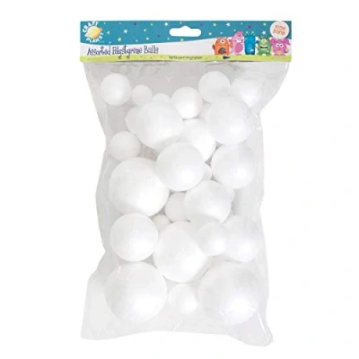 Image of Craft Planet Polystyrene Balls 40 Pieces, White, Assorted Sizes, for Arts and Crafts, Kids, Basic Shapes, Perfect Base, Decoupage, Painting, Bauble Making