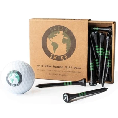 Image of Green Swing Bamboo Golf Tees 70mm Strong Sustainable Biodegradable 30pcs (Black)