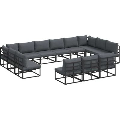 Image of vidaXL Garden Sofa Set with Cushion Pillow 13 pcs Black Aluminium