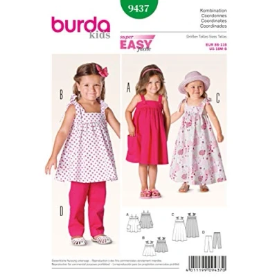 Image of Burda Children&#039;s Easy Sewing Pattern 9437 Top, Pants &amp; Dresses Sizes: 18M 6 Years