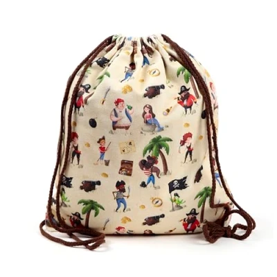 Image of Puckator Jolly Rogers Pirate Canvas Drawstring Bag Swimming Bags For Kids Gym Pe Festival Women Gymnastics String Sport Backpack Yoga Equipment
