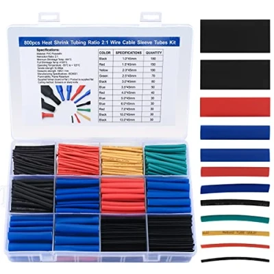 Image of 800 Pcs Heat Shrink Tubing KIt, Wiring Wrap Tube Assortment Electrical Insulation Cable Sleeve Tubing, Ratio 2:1 5 Colors/12 Sizes