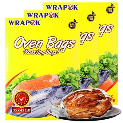 Image of WRAPOK Roasting Cooking Bags Oven Chicken Bag for Meat Poultry Fish Seafood Vegetable, Medium 15 (14 x 17 Inch)