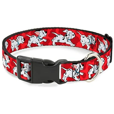 Image of Buckle Down Plastic Clip Collar Dalmatians Running/Paws Reds/White/Black 1.5&quot; Wide Fits 18 32&quot; Neck Large
