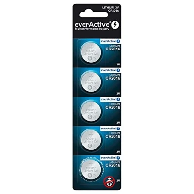Image of EverActive CR2016 3V, 5x Lithium Button Cell Batteries, Most Powerful Battery, 10 Year Shelf Life, Pack of 5, 1 Blister Card
