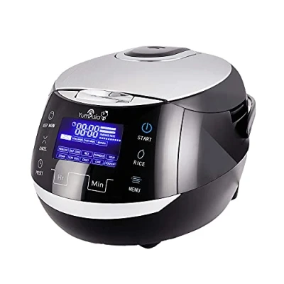 Image of Yum Asia Sakura Rice Cooker with Ceramic Bowl and Advanced Fuzzy Logic (8 cup, 1.5 litre) 6 Cook Functions, Multicook Motouch LED Display, 220 240V UK/EU Power (Black Silver)