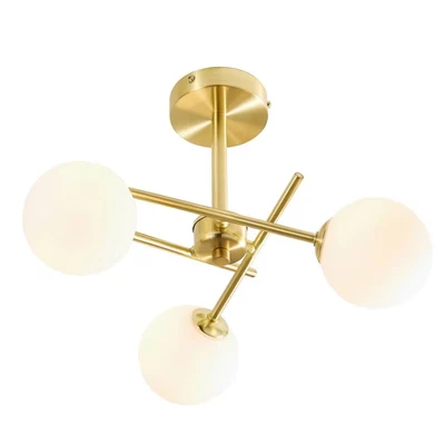 Image of Lindos 3 Light Bathroom Ceiling Sat Brass, Opal IP44
