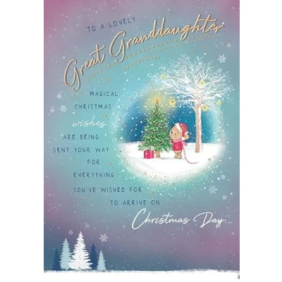 Image of Piccadilly Greetings Christmas Card To a Lovely Great Granddaughter Bear &amp; tree 9 x 6 inches
