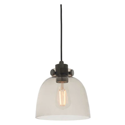 Image of Alessandria Pendant Ceiling Light Smokey Grey Tinted Glass &amp; Black Chrome Plate