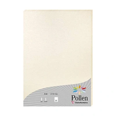 Image of Clairefontaine Ref 24386C Pollen Coloured Paper (Pack of 25 Sheets) A4 (210 x 297mm), 210gsm Paper, Inkjet &amp; Laser Printer Compatible, Acid Free Iridescent Cream