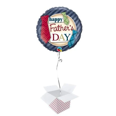 Image of Father&#039;s Day Ties Round Foil Helium Qualatex Balloon Inflated in a Box