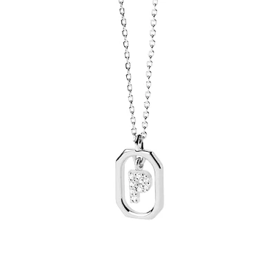 Image of PDPaola Mini Letter Necklace with P Sterling Silver Zirconia Adjustable Length from 40 to 50 cm CO02 527 U, cm, Silver, Cubic