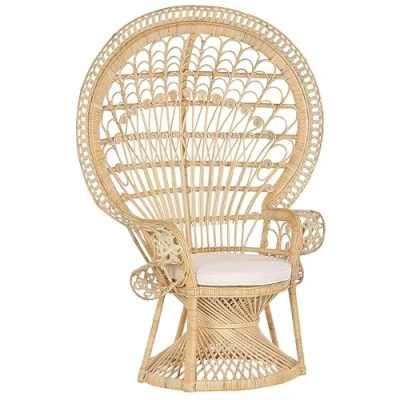 Image of Rattan Peacock Chair Wicker Indoor/Outdoor High Back 1 Cushion Beige Emmanuelle