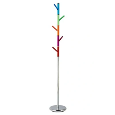 Image of Premier Housewares Coat Stand with Acrylic Pegs Chrome/Multi Coloured, H173 x W29 D29cm