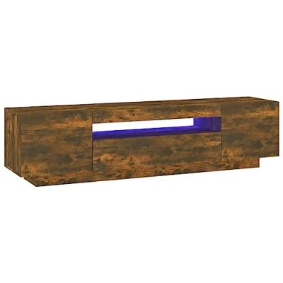 Image of vidaXL TV Cabinet with LED Lights and Ample Storage, Constructed from Durable Engineered Wood, Modern Aesthetic Smoked Oak Finish, Living Room Furniture 160x35x40 cm